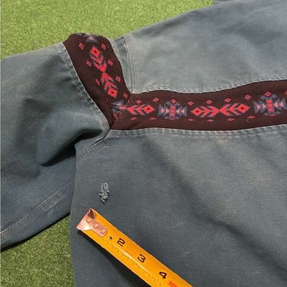 HOLY GRAIL Vintage 90s Teal Blue Carhartt Aztec Coat, Hooded Jacket (Large) - Picture 8 of 9
